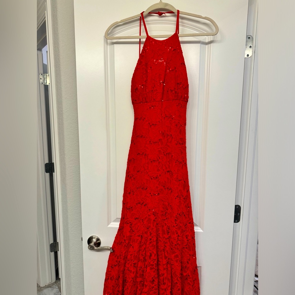 Red backless maxi dress- size5/6